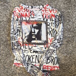 Urban Outfitters Graphic Long Sleeve Top - Red, Black, White
